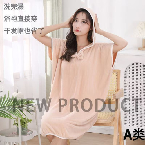 珊瑚絨浴袍穿戴式短袖款鬥篷浴巾浴袍居家服二合一吸水速乾大浴巾 珊瑚絨浴袍穿戴式短袖款鬥篷浴巾浴袍居家服二合一吸水速乾大浴巾