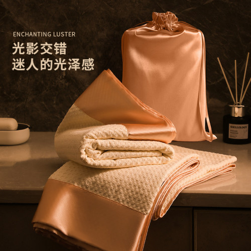 華夫格新款緞面浴巾強吸水速乾高級感家用洗臉毛巾緞韻禮盒二套裝 華夫格新款緞面浴巾強吸水速乾高級感家用洗臉毛巾緞韻禮盒二套裝