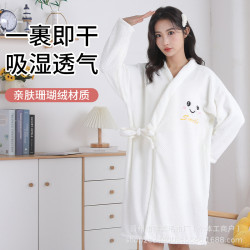 長袖浴巾可穿式浴袍女吸水速乾加厚加長秋冬季綁帶珊瑚絨洗澡浴裙