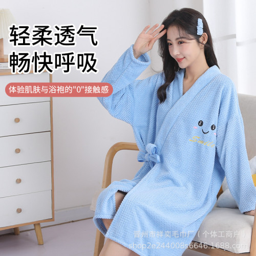 長袖浴巾可穿式浴袍女吸水速乾加厚加長秋冬季綁帶珊瑚絨洗澡浴裙