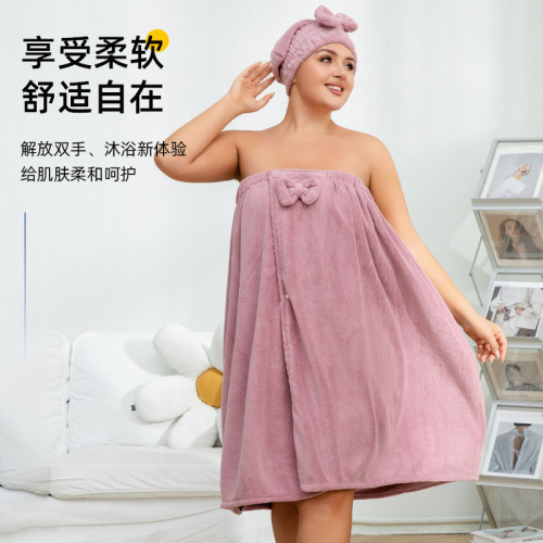 超大碼浴裙女可穿可裹浴袍加肥加大純棉吸水浴巾乾髮帽