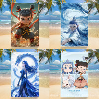 卡通動漫哪吒2超細纖維沙灘巾 數碼印花沙灘浴巾遊泳跑步運動毛巾