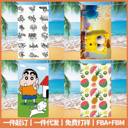 ins風超細纖維沙灘毛巾浴巾數碼印花卡通圖案速乾雙面絨