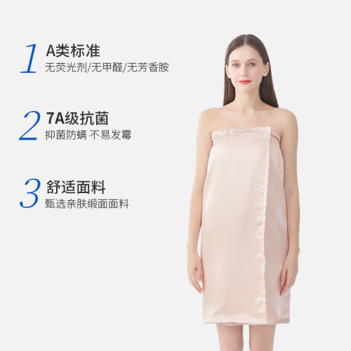 雙層7A抗菌加厚緞面浴衣裹胸浴巾魔術貼加厚可穿優雅風吸水浴裙女