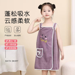 珊瑚絨浴裙柔軟吸水刺綉卡通幼兒可穿浴巾不易掉毛浴袍兒童浴巾