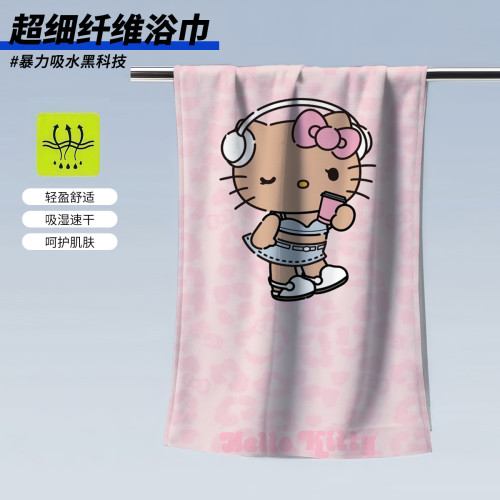 HelloKitty沙灘巾浴巾運動浴巾超細纖維印花沙灘巾速乾吸水浴巾 HelloKitty沙灘巾浴巾運動浴巾超細纖維印花沙灘巾速乾吸水浴巾