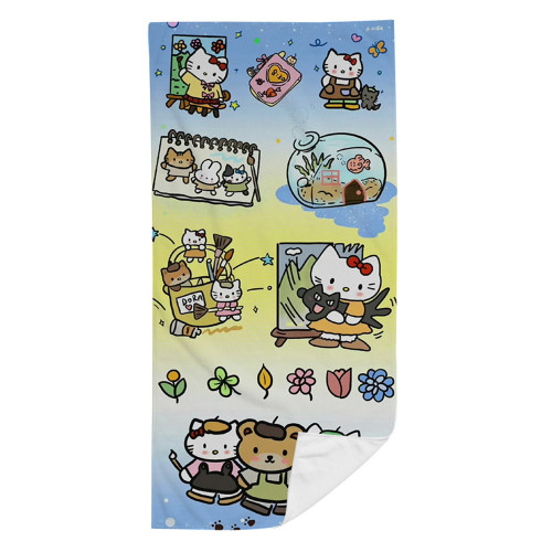 kitty貓印花浴巾健身毛巾吸水速乾沙灘巾戶外遊泳必備浴巾冷感夏