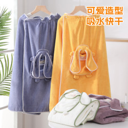 可愛珊瑚絨浴裙家用女裹胸浴袍帶兜吸水不易掉毛浴巾成人抹胸浴裙