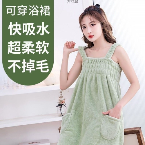 吊帶女裙均碼浴裙可穿式浴巾不毛吸水速乾毛巾珊瑚絨乾髮帽套裝廠