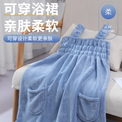 吊帶女裙均碼浴裙可穿式浴巾不毛吸水速乾毛巾珊瑚絨乾髮帽套裝廠