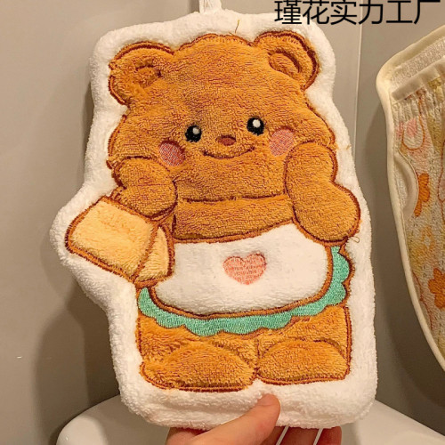 黃油小熊擦手巾掛式廚房浴室吸水速乾毛巾兒童手帕抹布不掉毛