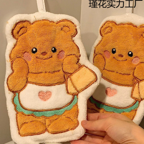 黃油小熊擦手巾掛式廚房浴室吸水速乾毛巾兒童手帕抹布不掉毛