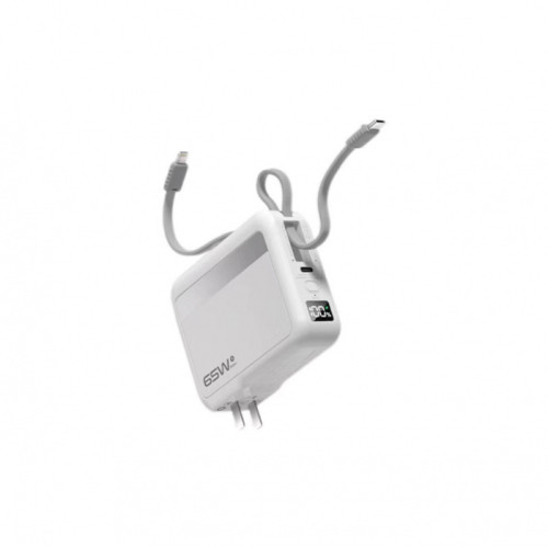 A65w超級快充戶外行動電源筆記型電腦行動電源自帶插頭數顯20000毫