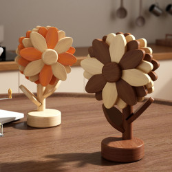 向日葵餐墊隔熱墊實木質廚房飯桌餐桌台砂鍋防燙墊菜盤子碗墊杯墊