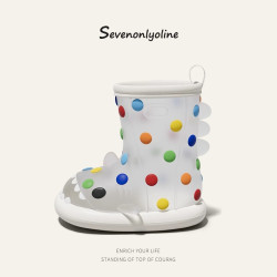 小紅書抖音爆款彩虹豆鯊魚兒童雨鞋兒童雨衣套裝2024新款寶寶雨靴