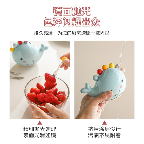 ✞高顔值水果叉家用不鏽鋼兒童甜品可愛小叉子收納罐套裝