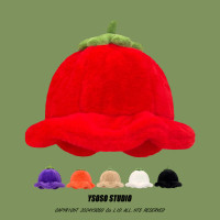 甜美保暖毛絨小番茄卷邊盆帽女冬天保暖顯臉小穿搭拍照漁夫帽子潮