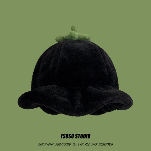 甜美保暖毛絨小番茄卷邊盆帽女冬天保暖顯臉小穿搭拍照漁夫帽子潮