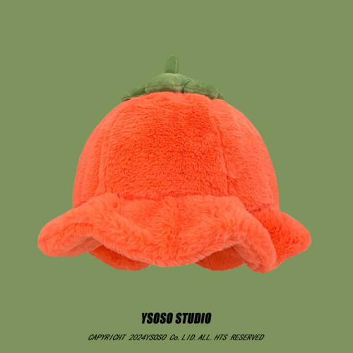 甜美保暖毛絨小番茄卷邊盆帽女冬天保暖顯臉小穿搭拍照漁夫帽子潮