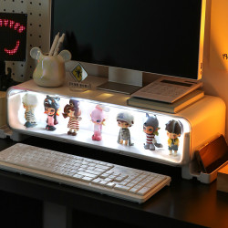 桌上型電腦增高架帶抽屜辦公室桌面顯示屏置物架白色工位盲盒收納盒