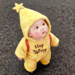 嬰兒冬裝黃色星星人兒童可愛超萌連體衣寶寶加絨厚外出爬服