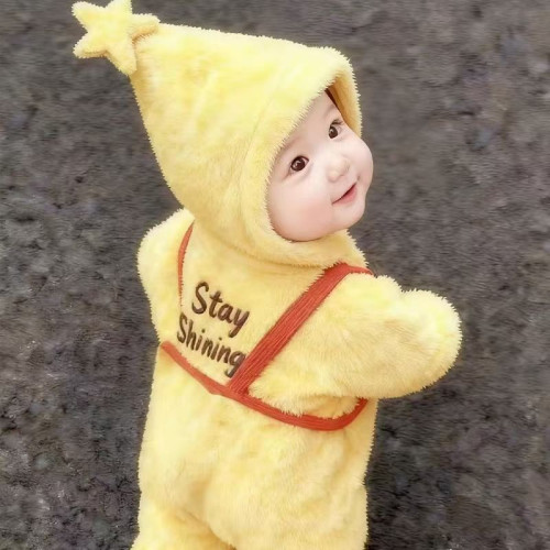 嬰兒冬裝黃色星星人兒童可愛超萌連體衣寶寶加絨厚外出爬服 嬰兒冬裝黃色星星人兒童可愛超萌連體衣寶寶加絨厚外出爬服