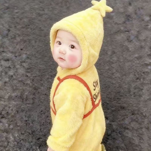嬰兒冬裝黃色星星人兒童可愛超萌連體衣寶寶加絨厚外出爬服 嬰兒冬裝黃色星星人兒童可愛超萌連體衣寶寶加絨厚外出爬服