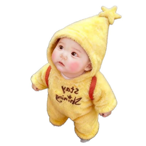 嬰兒冬裝黃色星星人兒童可愛超萌連體衣寶寶加絨厚外出爬服 嬰兒冬裝黃色星星人兒童可愛超萌連體衣寶寶加絨厚外出爬服