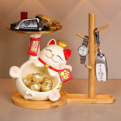 招財貓玄關擺件喬遷新居禮物樹脂工藝品高級感鑰匙收納裝飾新款