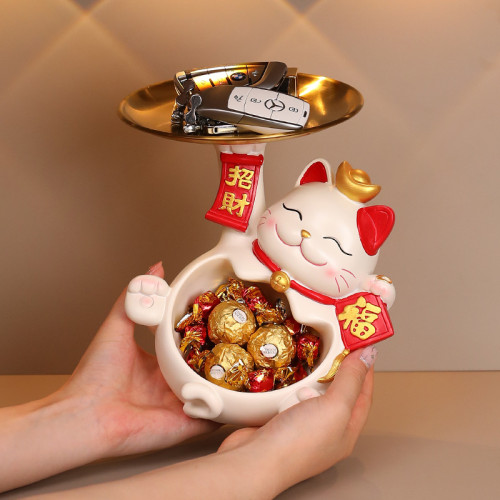 招財貓玄關擺件喬遷新居禮物樹脂工藝品高級感鑰匙收納裝飾新款 招財貓玄關擺件喬遷新居禮物樹脂工藝品高級感鑰匙收納裝飾新款