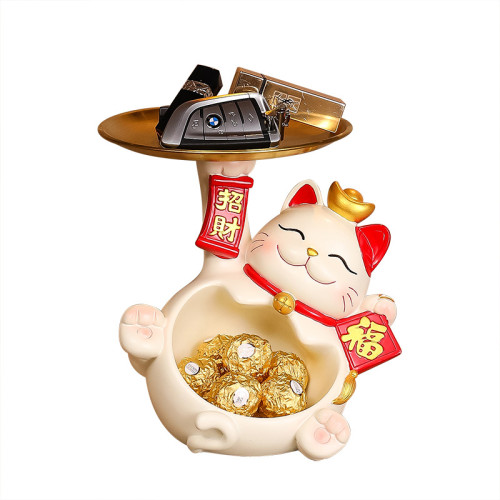 招財貓玄關擺件喬遷新居禮物樹脂工藝品高級感鑰匙收納裝飾新款 招財貓玄關擺件喬遷新居禮物樹脂工藝品高級感鑰匙收納裝飾新款