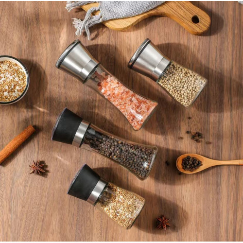 新款撒料瓶手動不鏽鋼研磨器花椒海鹽家用玻璃瓶廚房神器調料瓶子