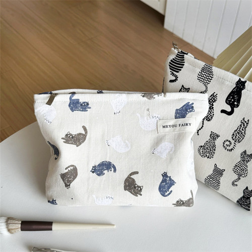 韓系小型貓咪化妝包可愛大容量洗漱包化妝品簡約少女心收納小袋子