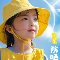 小黃帽兒童漁夫帽幼兒園小學生韓版日系小丸子帽子防曬