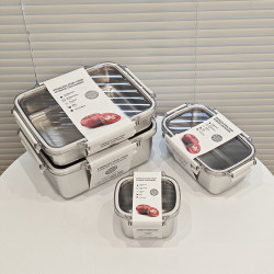 可微波爐加熱帶飯便當盒 304不鏽鋼保鮮盒飯盒冰箱冷藏密封收納盒