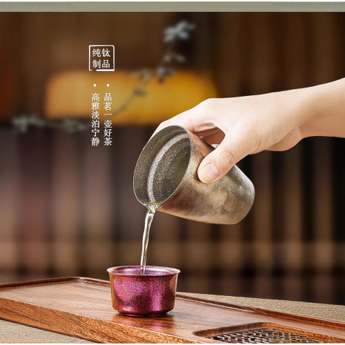 純鈦茶杯鈦杯茶碗水杯戶外主人杯雙層防燙鈦合金功夫茶杯茶具禮品
