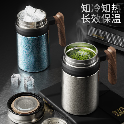 樂壺匠純鈦辦公保溫杯帶手柄鈦杯茶水分離泡茶杯高檔禮品杯帶茶隔