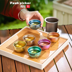 純鈦茶杯雙層冰花結晶杯功夫茶具套裝家用主人杯隔熱建盞泡茶鈦杯