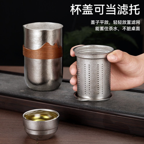 純鈦茶具套裝泡茶專用茶杯泡茶器可攜式杯子鈦禮盒裝可攜式