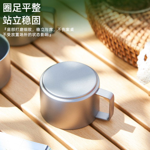 雙層純鈦咖啡杯小茶杯戶外鈦杯帶手柄水杯防燙辦公喝茶帶把品茗杯