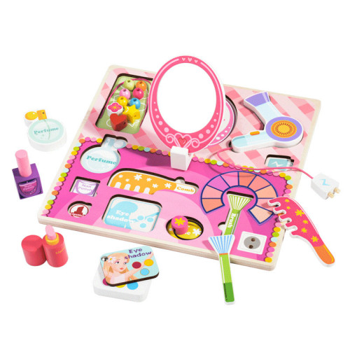 KIDUS小女孩木質仿真梳妝台化妝品套裝玩具兒童扮家家酒公主3-4周嵗