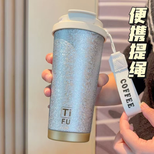 新款Ti杯覆鈦保溫杯男女士高顔值雙飲鈦杯可攜式車用水杯辦公咖啡杯
