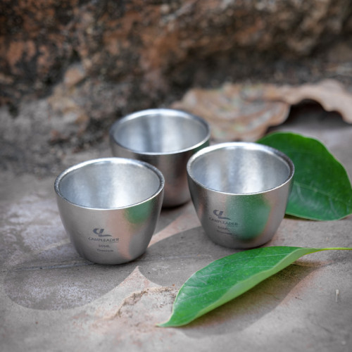 戶外可攜式雙層純鈦小酒杯功夫杯鈦茶杯燒酒杯鈦杯金屬茶具冰花水杯