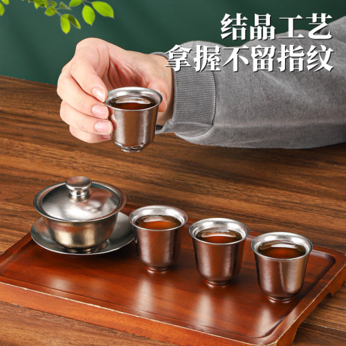 純鈦功夫茶具結晶工藝純鈦杯雙層品茗茶杯茶具套裝商務禮品禮盒裝