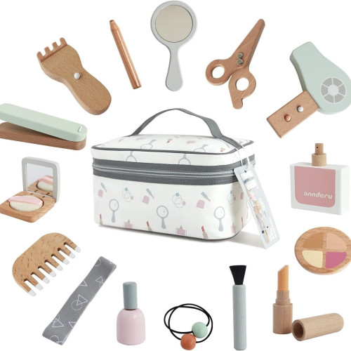 木製兒童仿真梳妝台公主化妝品台桌女孩首飾盒禮物扮家家酒玩具