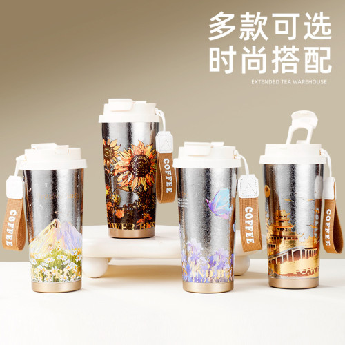 純鈦保溫杯 可攜式辦公室雙飲隨行吸琯水杯 高顔值咖啡杯鈦杯