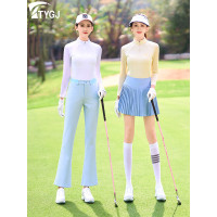 高爾夫服裝女長袖T恤防曬衣高領高彈力修身運動打底衣服裝