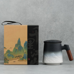 千裡江山山海杯商務禮品套裝 馬克杯伴手禮 陶瓷杯三件套雕刻