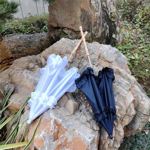 DIY創意小清新Lolita傘胚復古黑白色花邊仙女傘拍照公主蘿莉雨傘