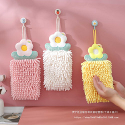 雪尼爾掛式花朵擦手巾吸水速乾加厚雙層可掛擦手布可愛衛生間毛巾